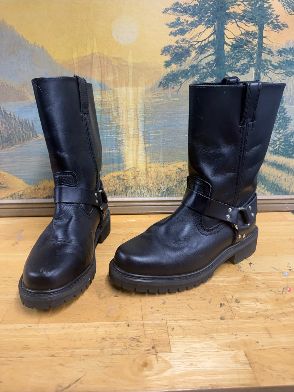 Climate, Black Leather, motorcycle, Harness Boots, size 9